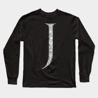 J in Roman White Marble Latin Alphabet Letter Sticker Long Sleeve T-Shirt